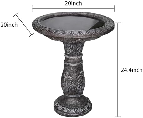 24.4" H Concrete Bird Bath for Outdoors - 24.4" H * 20" Φ Bird Bath for Outside, Classical Birdbath Patio Decor - Image 2