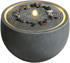 12.2" Outdoor Water Fountain, Modern Round Bowl Ripple Design, Outdoor Fountain with LED Lights, Outdoor Freestanding Fountain with Pump, Garden Water Feature, Concrete Bowl, Blue Gray - Image 6