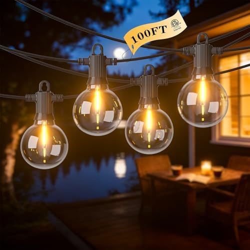 G40 LED Outdoor String Lights, 100FT Waterproof IP65 Hanging Patio Lights by FOOMAN