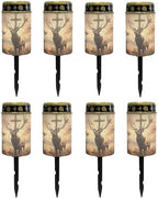 Poceacles 8 Pack Cross Solar Lights Cemetery Solar Lights for Grave Solar Candle Solar Lantern Light Walkway Lights Waterproof Landscape Lighting for Loss of Loved One, Deer Cross Dove of Peace Brown by Poceacles