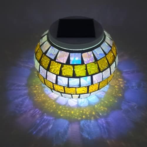 Solar Outdoor Table Lamp, Solar Powered Mosaic Glass Ball Garden Lights Waterproof Color Changing Mood Night Lights (G) by Unknown