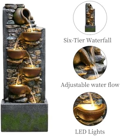 39" Outdoor Garden Water Fountain with Lights, 5 Tiers Water Feature - Image 2