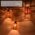 13FT Natural Rattan String Lights, 10 Decorative Lanterns Lights, White - Image 2