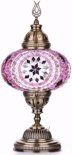 DEMMEX Battery-Operated Turkish Moroccan Mosaic Table Lamp – 12”H, 5”W, Portable Stained Glass Lantern for Indoor & Outdoor Use, Cordless Handmade Decorative Light for Bedroom, Patio & Camping, Lilac - Image 2
