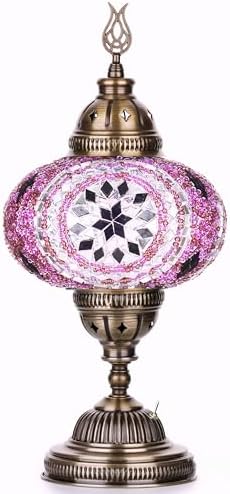 DEMMEX Battery-Operated Turkish Moroccan Mosaic Table Lamp – 12”H, 5”W, Portable Stained Glass Lantern for Indoor & Outdoor Use, Cordless Handmade Decorative Light for Bedroom, Patio & Camping, Lilac - Image 2