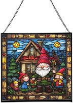 Gnome with Seasonal Celebration Stained Glass Suncatcher – Square Hanging Window Panel for Home, Garden, Nursery, Halloween, Christmas, Memorial Day – Whimsical Glass Art Gift for Gnome Lovers p7qbtj by Custom