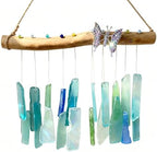 Handcrafted Driftwood Sea Glass Butterfly Wind Chime, Sea Glass Sun Catcher by Unknown