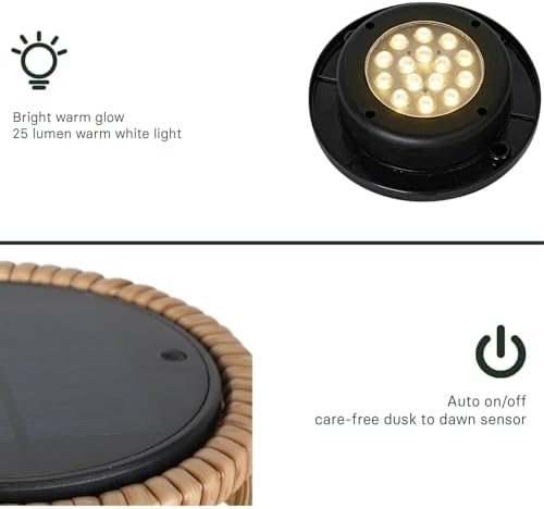 Solar Yard Outdoor Floor Lamp Patio Lights Solar Powered Lantern Weather-Resistant Wicker Deck Lights, Lamp Large for Garden (Austin Natural Brown) - Image 7
