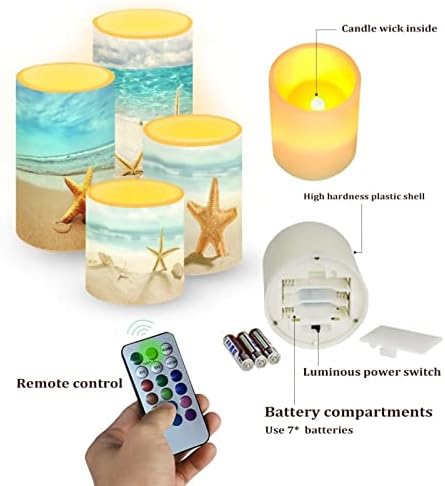 LED Flickering Candles Battery Operated Candles Set of 4 with Remote Control Timer Dancing Flame Pillar Candles Home Table Coastal Decoration, Beach Coastal - Image 6