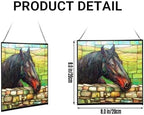 Black Morgan Horse Watching Over Stone Wall Square Suncatcher – Stained Glass Style Window Panel with Pastoral Scene, Custom Decorative Hanging Art for Equestrian Home, Christmas 9GkWE2 - Image 2
