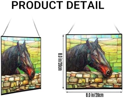 Black Morgan Horse Watching Over Stone Wall Square Suncatcher – Stained Glass Style Window Panel with Pastoral Scene, Custom Decorative Hanging Art for Equestrian Home, Christmas 9GkWE2 - Image 2