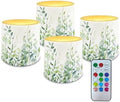 Green Leaves Flameless Candles Flickering Battery Operated 4 Pack Realistic LED Candles with Timer 12-Key Remote Control Decorative Lighting for Gardens Backyards Balconies 3" Dia by YUVAMAGIMO