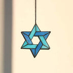 Jewish Star Stained Glass Window Hanging,Star of David Suncatcher - Image 2