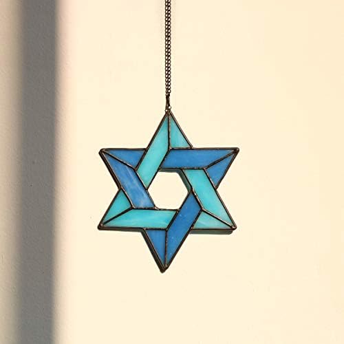 Jewish Star Stained Glass Window Hanging,Star of David Suncatcher - Image 2