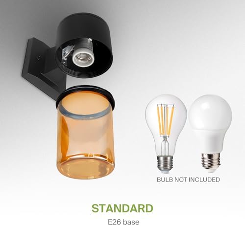 ASD Amber Glass Outdoor Wall Lights - 60W 120V E26 Base ETL Exterior Lighting Fixtures, LED/CFL/Incandescent Bulb Outdoor Lights for House, Waterproof Patio Wall Sconces & Porch Decor 2 Pack - Image 6
