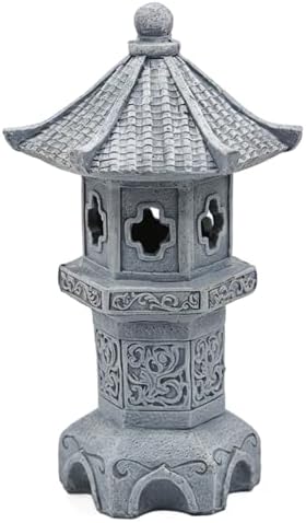 Pagoda Garden Statue, Resin Solar Japanese Pagoda Lantern, Decorative Zen Garden Landscape for Yard Patio Lawn, Style4, Statue - Image 6