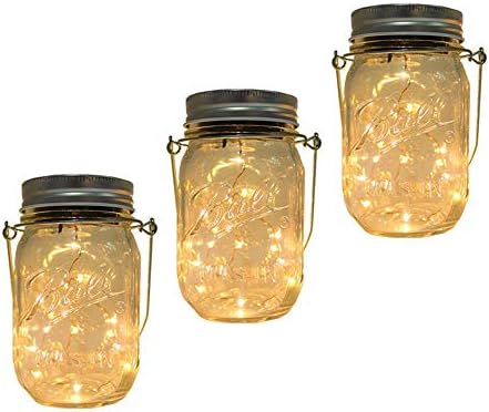 Solar Mason Jar Lantern Light, 3 Pack 20 Led String Starry Hanging Lamp, Fairy Firefly Lights Kit for Patio Garden Wedding Table Decor with Mason Jar & Hanger by Unknown
