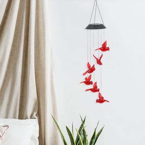 Outdoor LED Wind Chime 2pcs Red Cardinal Bird Xmas Night Light - Image 4