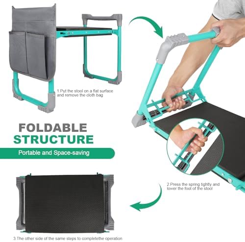 Garden Kneeler and Seat 2-in-1 Foldable Bench, with Storage Bags & Non-Slip Foam Pad - Image 3