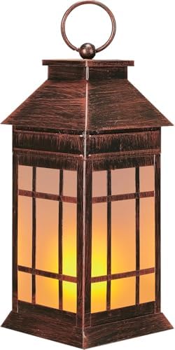 18" Solar Lanterns Outdoor Waterproof Flickering Flame Copper by anyperfect
