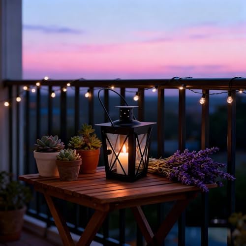 Black Decorative Candle Lantern, Moroccan Style Metal Candle Holder with Glass Lampshade and Hanging Ring, 6.7 x 3.5 x 2.2 in / 17 x 9 x 5.5 cm, Centerpiece for Wedding, Party, Home Décor - Image 3