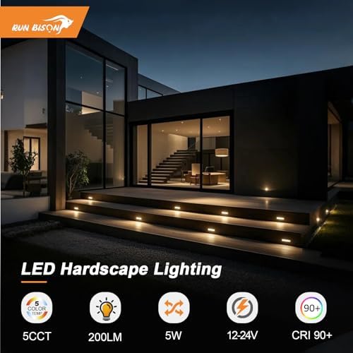 7 Inch LED Retaining Wall Lights, 2700K-5000K Selectable, 12-24V 5W 200LM Low Voltage Paver Lights, IP65 Waterproof LED Landscape Hardscape Light, ETL Listed, 8PK - Image 2