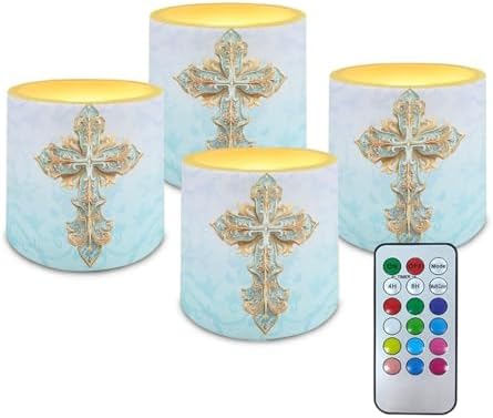 LED Flameless Candles with Realistic Dancing Flame Aesthetic Cross Waterproof Battery Operated with Dual Timer & Remote (4 Pack) for Independence Day Home Indoor $ Outdoor Decor by YUVAMAGIMO