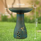 21.5in Ceramic Bird Bath for Outdoor Garden Heavy Duty, Blue - Image 3