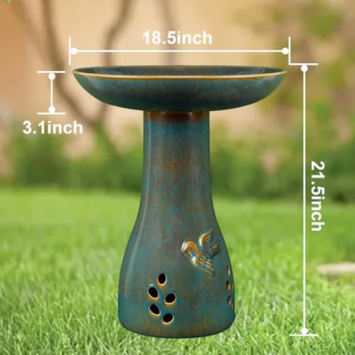 21.5in Ceramic Bird Bath for Outdoor Garden Heavy Duty, Blue - Image 3