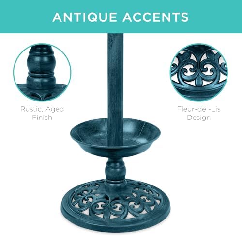 Best Choice Products Bird Bath W/Solar Light & Planter - Peacock Blue - Image 5