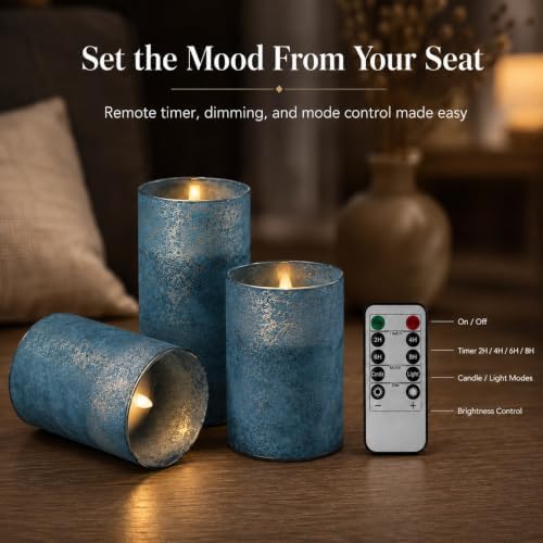 Pillar Candles Battery Operated with Timer, Coastal Candles for Blue Decor - Image 4