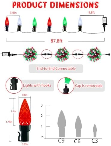 Connectable C6 Christmas Lights Outdoor String 78FT 240 LED Red White Green - Image 2