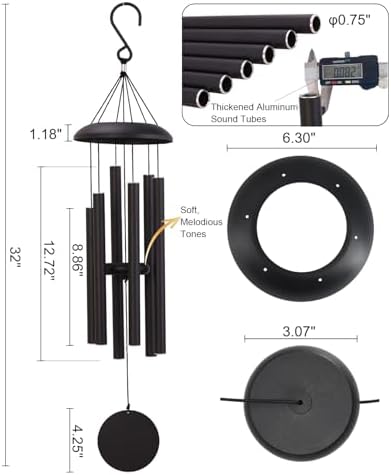 32" Outdoor Wind Chimes Deep Tone, Professionally Tuned C Major Aluminum Wind Chime with Gift Box & Envelope, Memorial Sympathy Wind Chime for Patio Garden Decor, Classic Round, Black - Image 6