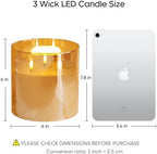 Eywamage Large 3 Wick Gold Glass Flameless Pillar Candle with Remote - Image 2