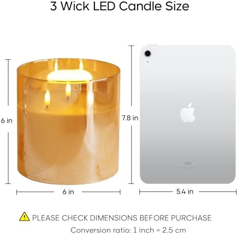 Eywamage Large 3 Wick Gold Glass Flameless Pillar Candle with Remote - Image 2
