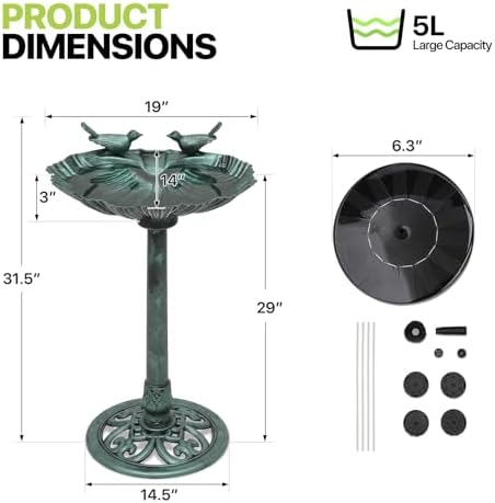 Magshion 31.5" Bird Bath with Solar Fountain for Outside, Green - Image 2