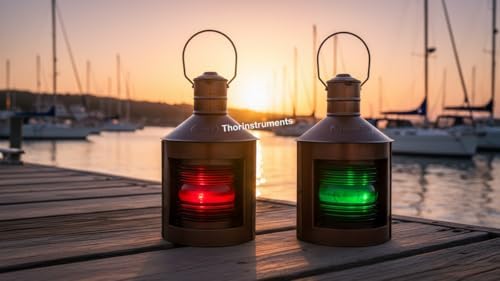 Metal Port & Starboard Lanterns Set of 2 Ship Oil Lamps Nautical Light Ship Lanterns, with Red and Green Fresnel Lenses, Antique Copper Finish Maritime Navigation Lights for Coastal - Image 4