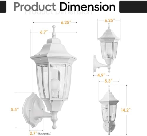 EMART Dusk to Dawn Outdoor Porch Light with Bulb, Wall Lamp(1 Pack, White) - Image 6