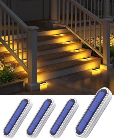 DetarZinLED Solar Step Lights Outdoor IP68 Waterproof 4 Pack Warm White Bar by DetarZinLED