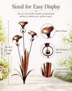 Copper Flamed Three Calla Lilies Garden Stake with Bells, Decorative Metal Stakes 24 Inch Handmade Whimsical Flower Rain Catcherflower Yard Art Decor Chime Rustic Yards Ornament Gift(3pcs) - Image 4