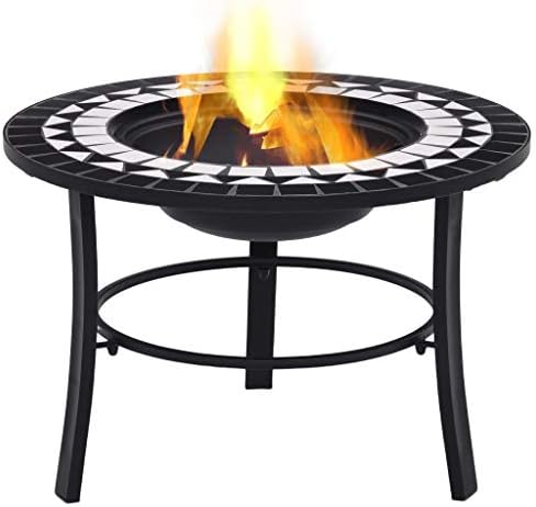 Mosaic Fire Pit Black and White 26.8 Inch Ceramic Outdoor Patio Heater with Grid and Tabletop for Garden Backyard BBQ and Warmth - Image 2