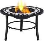 Mosaic Fire Pit Black and White 26.8 Inch Ceramic Outdoor Patio Heater with Grid and Tabletop for Garden Backyard BBQ and Warmth - Image 2