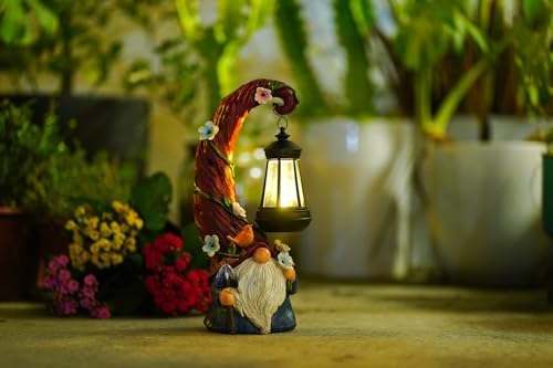 Pohabery Gnome Garden Decor Statue Solar Gnomes Decorations for Yard with Lantern Light Outdoor Decorations for Patio Mom Gift - Image 4