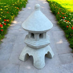 Two Pieces Pagoda with Top Change Concrete Lantern Sculpture Cement Zen Garden Decoration Two Pieces Lantern - Image 3