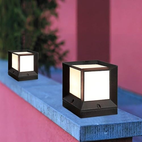 Creative Square Cube Modern Pillar Post Lamp Personality Waterproof Ip54 Outdoor Column Light Black Finish Aluminum Metal External Pond Patio Landscape Deck Fence Table L(One Color-M-H 26Cm) - Image 2