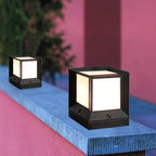 Creative Square Cube Modern Pillar Post Lamp Personality Waterproof Ip54 Outdoor Column Light Black Finish Aluminum Metal External Pond Patio Landscape Deck Fence Table L(One Color-M-H 26Cm) - Image 2