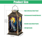 Solar Lantern Stained Glass Wolf Howling Moon Autumn Forest Wildlife Art Outdoor Waterproof Hanging Solar Light Outside Lights for Patio Yard House Lawn Decor Birthday Gifts for Women Mom - Image 2