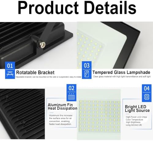 LED Flood Light, IP66 Waterproof Outdoor Floodlights for Yard Court Patio - Image 7