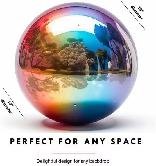 10 Inch Stainless Steel Gazing Globe,v2croft Hollow Ball Mirrored Surface Polished Shiny Sphere,Garden Stainless Steel Gazing Ball for Outdoor Lawn Pond Yard Ornament(rainbow) - Image 2