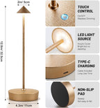 2Pack Rechargeable Cordless Table Lamp, Portable Powered LED Battery 6000mAh Metal USB Desk Lamp, 3 Levels Brightness Light for Restaurants Outdoor (2pack LCE Flower Gold) - Image 5